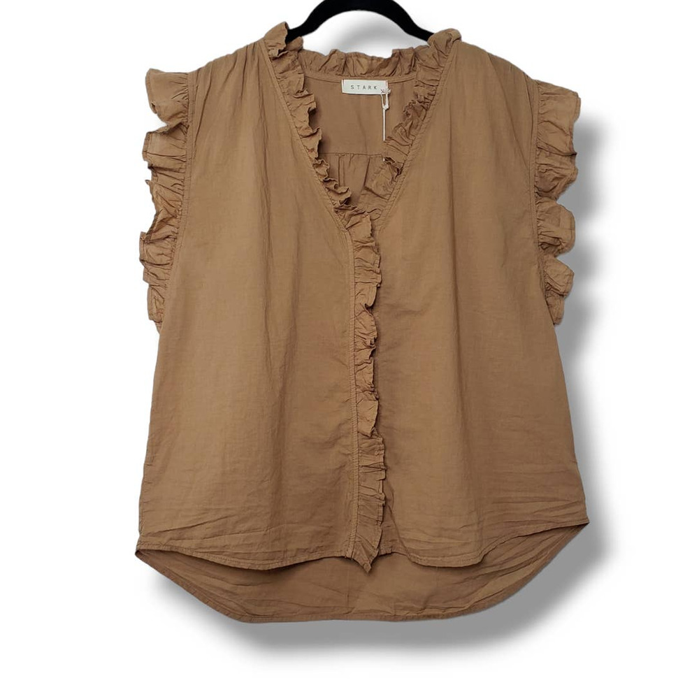 Stark X Poplin Ruffle Button up in Dark Tan